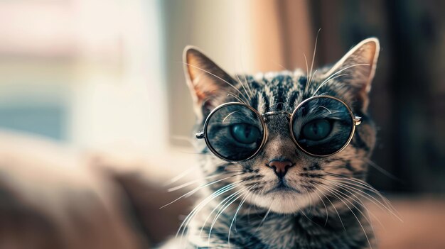 Cool Cat in Sunglasses A Stylish Feline Celebrates with Fashionable Shades Showcasing Charm and