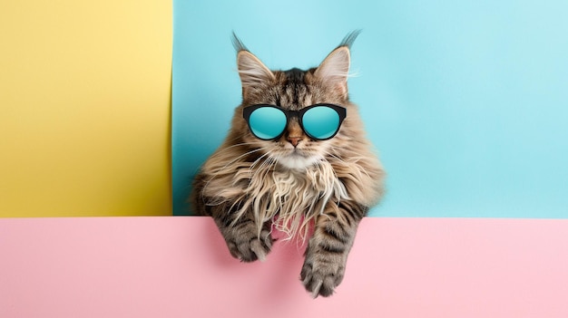 Cool Cat in Sunglasses with Colorful Background