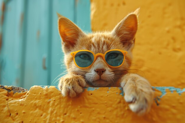 Photo cool cat wearing sunglasses