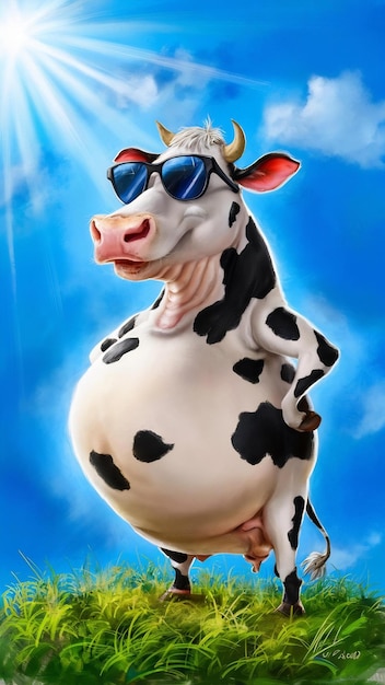 Photo cool cow a whimsical bovine wearing sunglasses on blue background