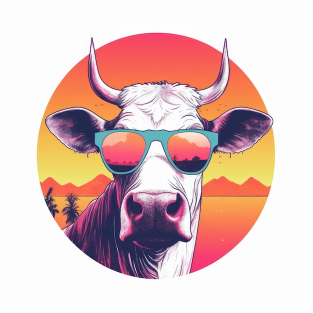 Cool Cow With Sunglasses And Sunset