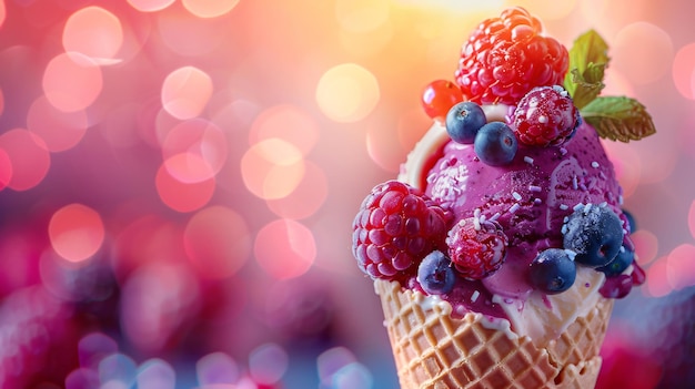 Cool and Creamy Ice Cream with a Bright and Juicy Berry Topping