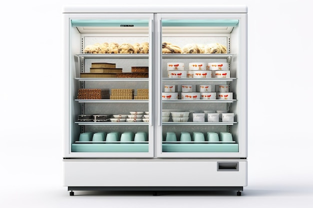 A Cool Display of Freshness A GlassDoor Refrigerator Filled With Delectable Treats on a Clear PNG or White Background