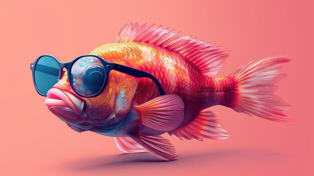 Photo cool fish wearing sunglasses a fun and vibrant cartoon character design