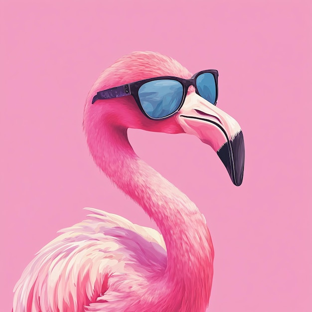 Photo cool flamingo wearing sunglasses on pink background