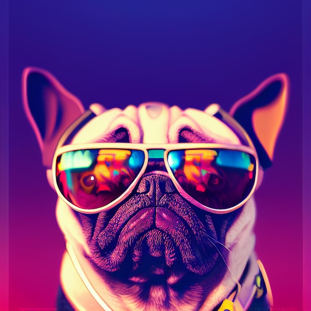 Cool french bulldog dog with sunglasses closeup portrait