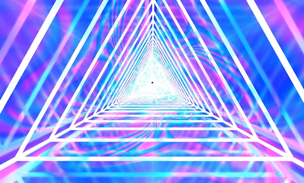 Cool geometric triangle shape in neon laser light ideal for background Spaceship passageway