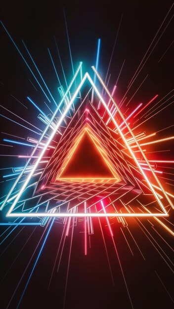 Cool geometric triangular figure in a neon laser light great for background