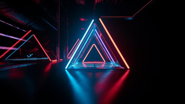 Cool geometric triangular figure in a neon laser light great for backgrounds and wallpapers