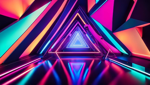 Cool geometric triangular figure in a neon laser light