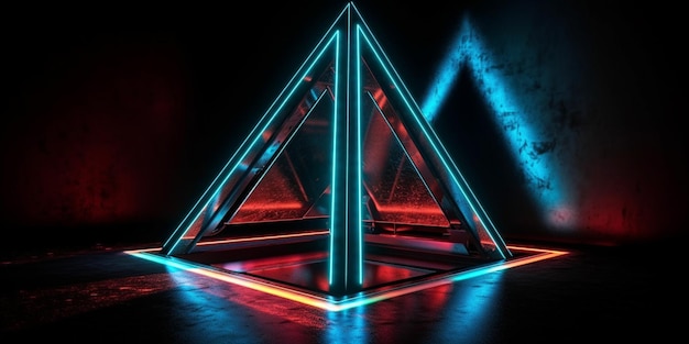 Cool geometric triangular figure in a neon laser light