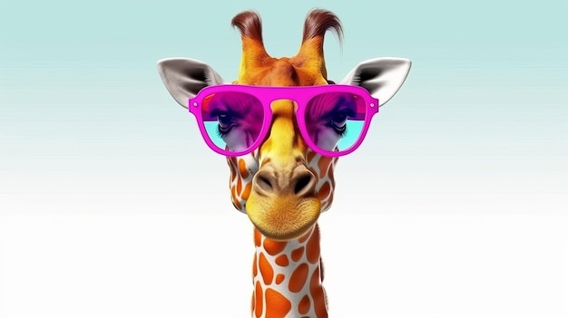 A cool giraffe wearing sunglasses on its head Generative ai