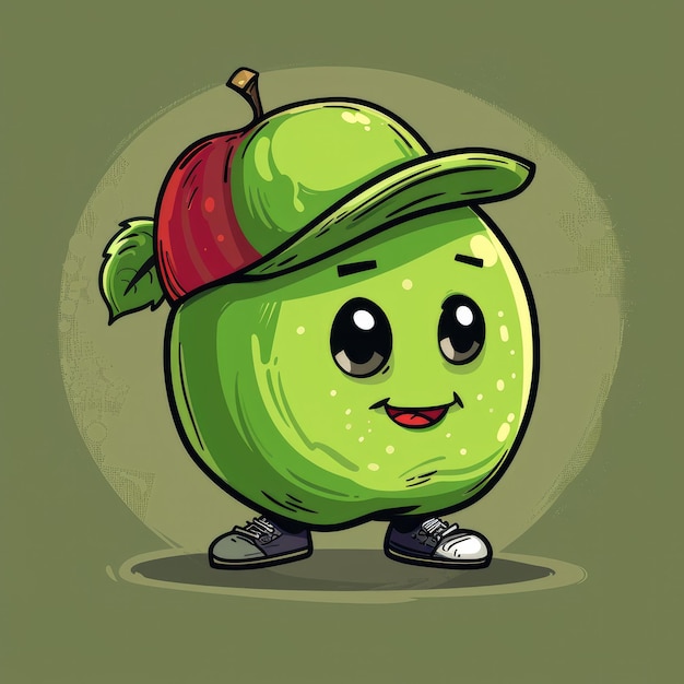 Cool Green Apple in a Red Cap