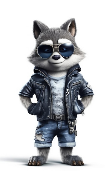 Cool husky dog in a leather jacket and sunglasses pixar style