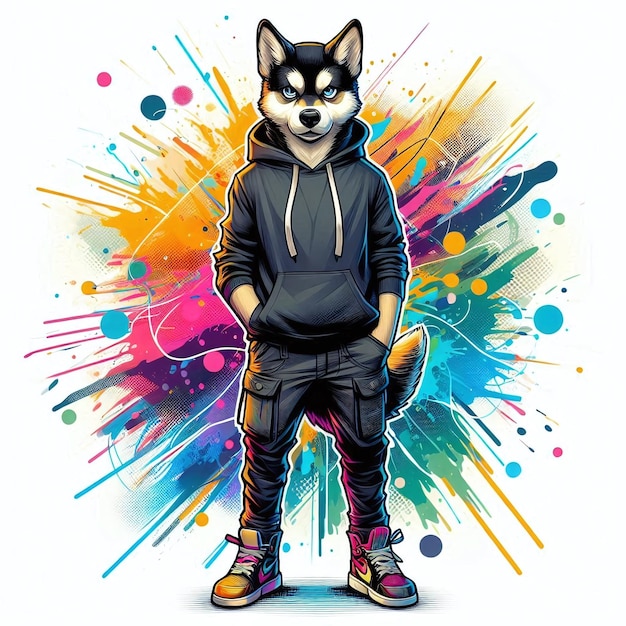 Cool Husky in Streetwear Trendy Canine Illustration