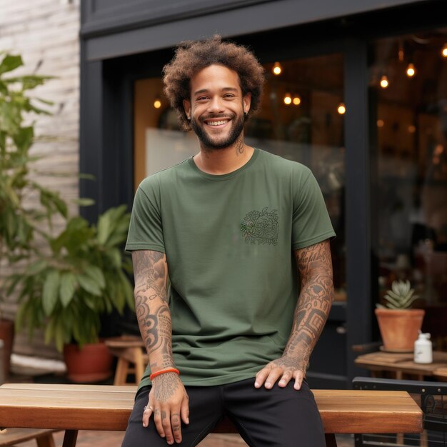 A cool Indian man wearing empty blank tshirt