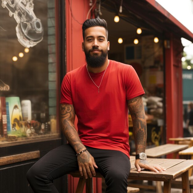 A cool Indian man wearing empty blank tshirt