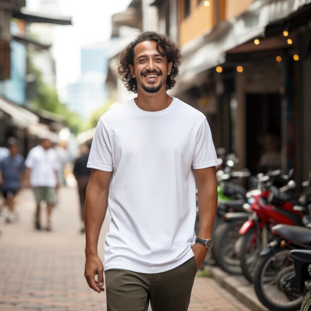 A cool Indian man wearing empty blank tshirt