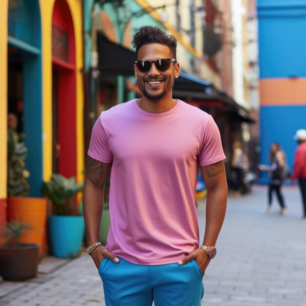 A cool Indian man wearing empty blank tshirt