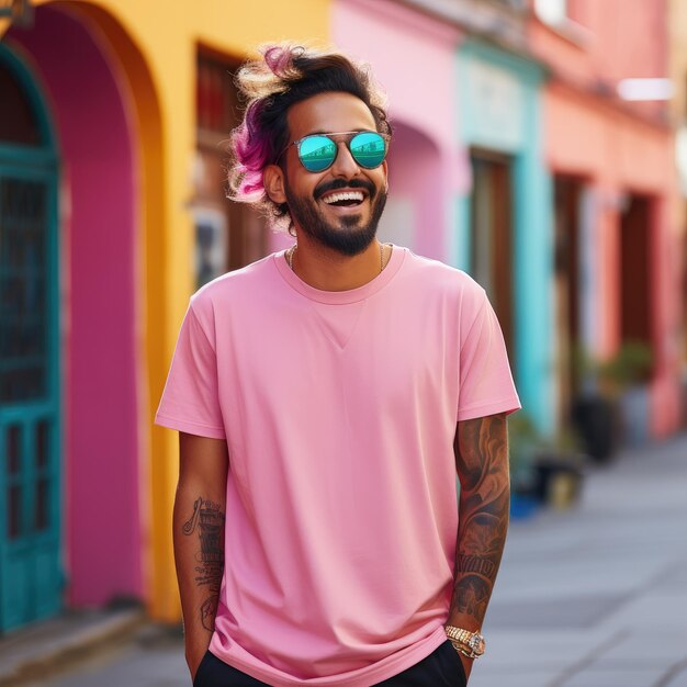 A cool Indian man wearing empty blank tshirt