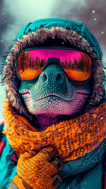 Photo cool lizard in winter gear