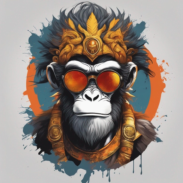 Cool monkey King wearing sunglasses trendy Tshirt design