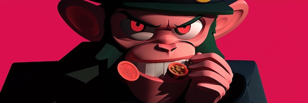 Cool Monkey in Suit with Red Eyes and Cigar