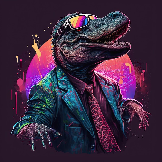 Cool neon party alligator Generative AI Not based on any actual scene