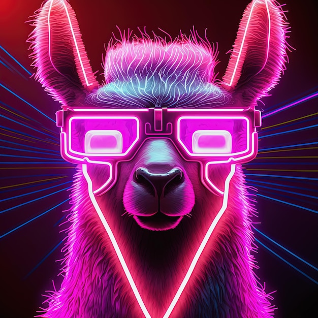 Cool neon party llama in sunglasses Generative AI Not based on any actual scene