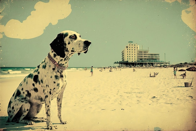 Cool old vintage look of a dog in a beach