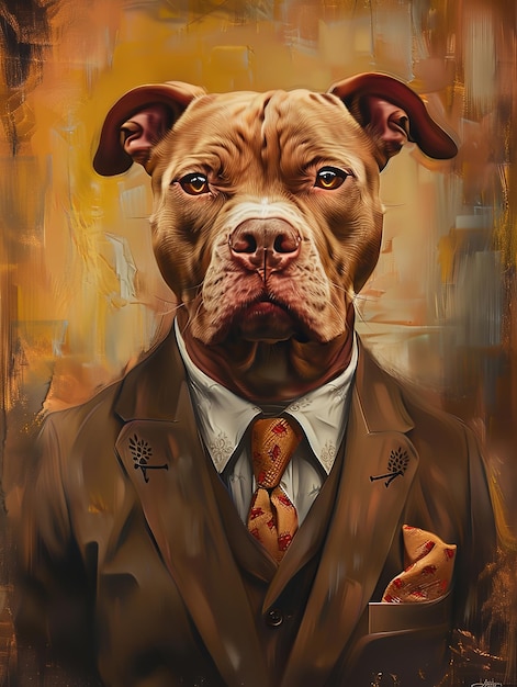 cool pitbull wearing a suit oil painting