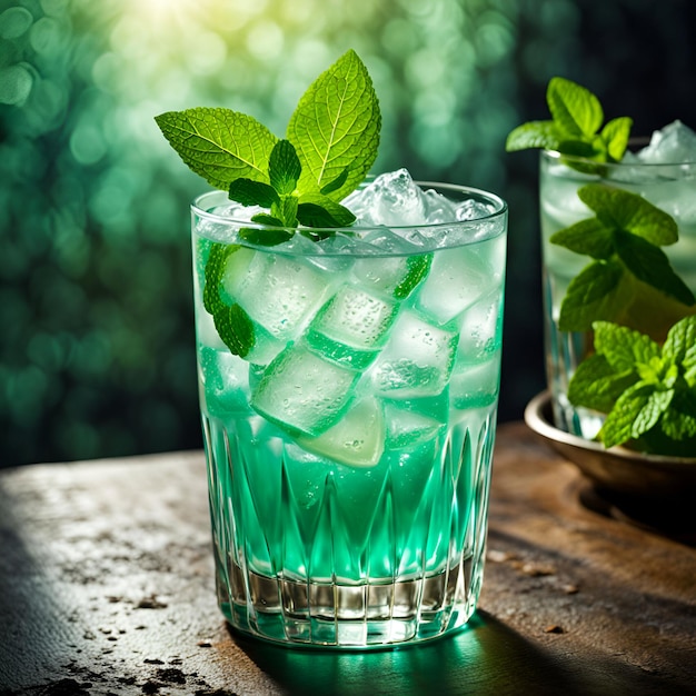 Cool and refreshing mojito with mint leaves in a glass