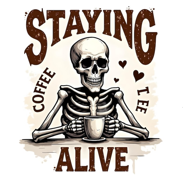 Photo cool retro skull and coffee tshirt design