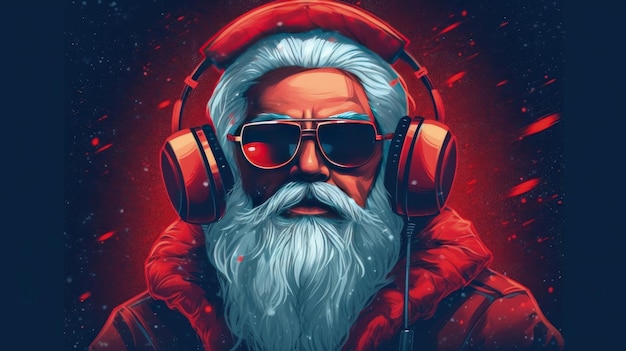 Cool Santa DJ Illustration AI GenerativexA