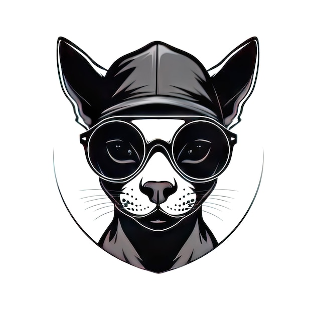 Cool Sphynx Cat with Sunglasses Isolated Fashionista Hipster Animal Black Silhouette Icon Fashionable Pet on White Background AI Generative Illustration