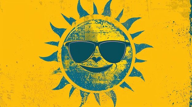 Photo cool sun wearing sunglasses on a yellow background