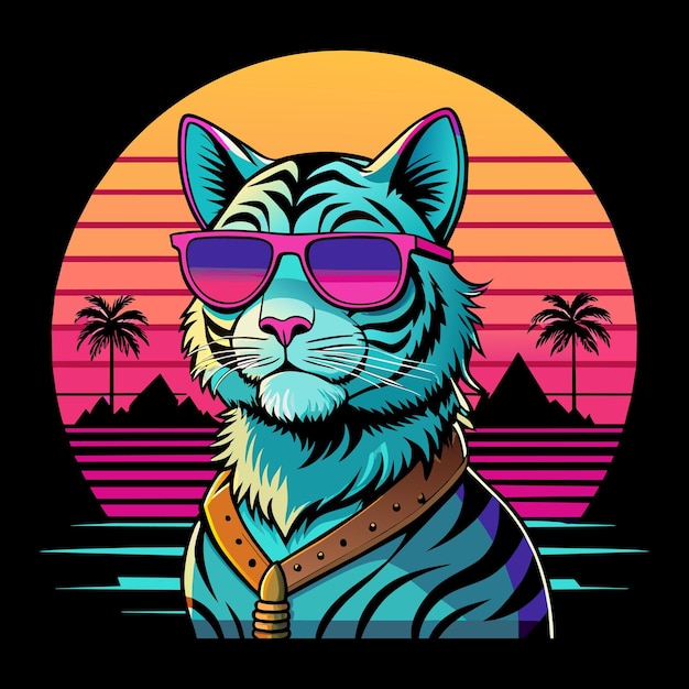 cool sunset tiger vector illustration