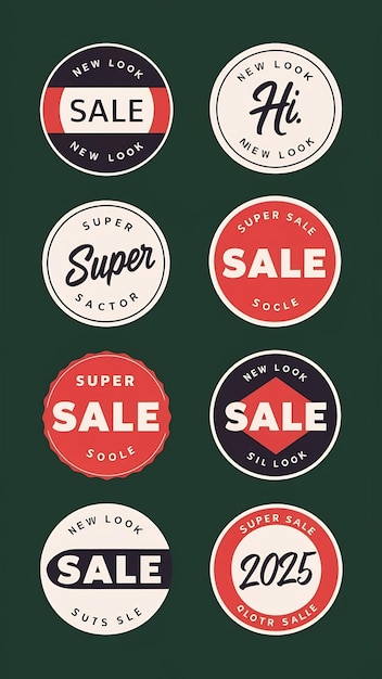 Photo cool trendy sale stickers banner vector illustration new look hi super sale 2025 badges