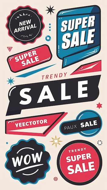 Cool Trendy Sale Stickers Pack Shopping Promo Badges Vector Illustration