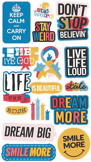 Photo cool trendy stickers collection with various phrases