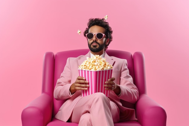 Cool Vibes Saudi Arabian Male Enjoying a Movie in a Funky Pink Chair