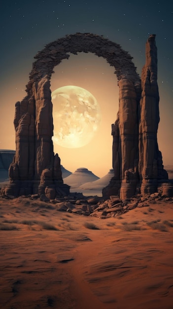 Cool wallpaper desert arch moon sky architecture