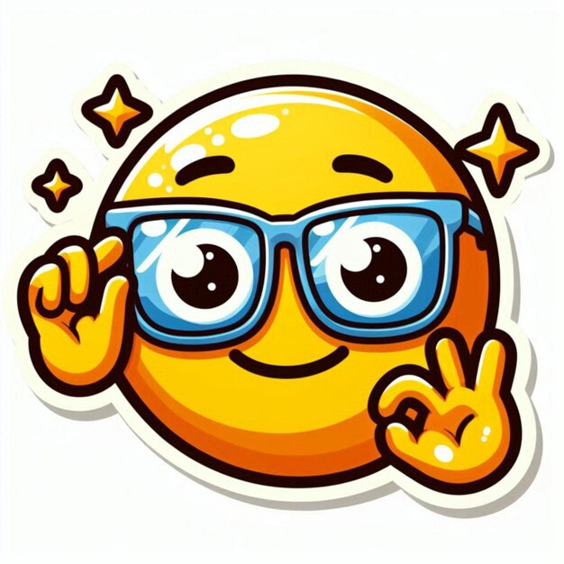 Cool web stickerYellow emoji with glasses character white backgrounds