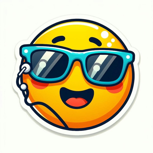 Cool web stickerYellow emoji with glasses character white backgrounds