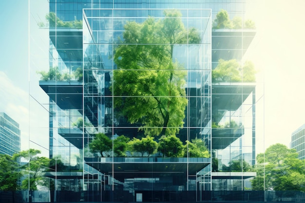 Cooling the city tree embedded sustainable glass building