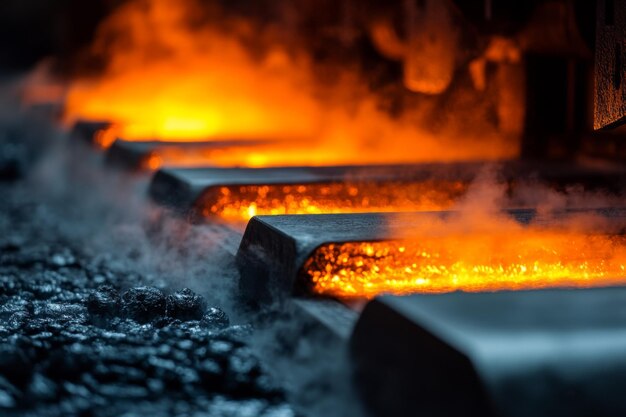 Photo cooling process of redhot steel on a factory line