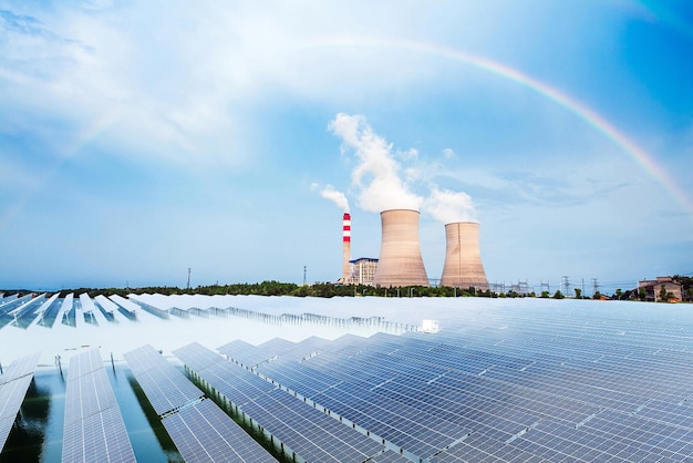 Cooling tower and photovoltaic panel of power station