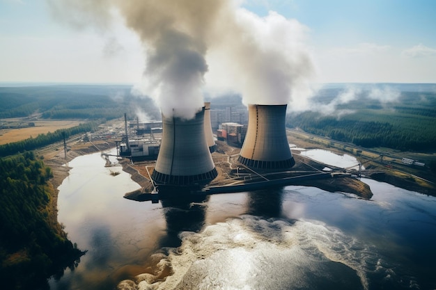 cooling towers with steam rising f