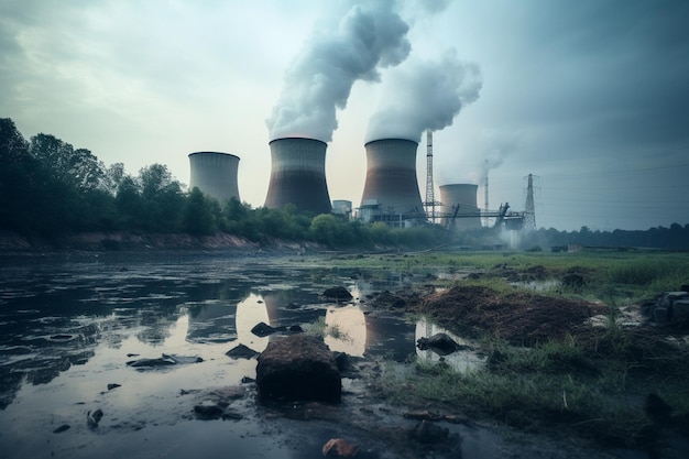 cooling towers with steam rising f