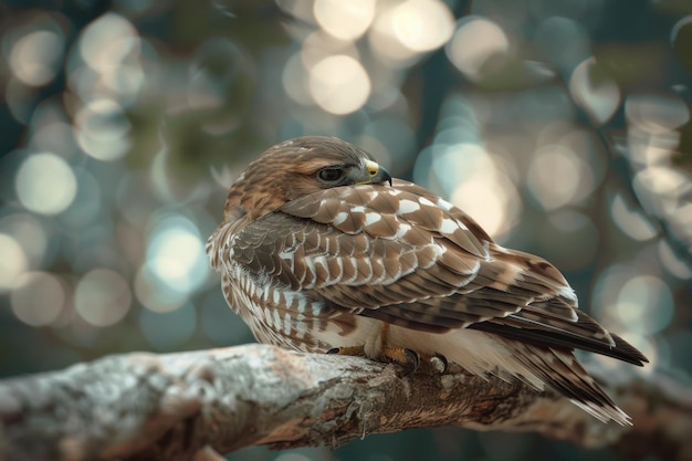 Coopers hawk baby perched on branch small medium size